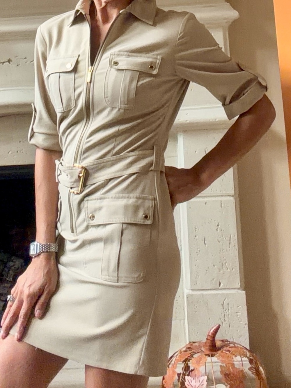 Michael Michael Kors Belted Front-Zip Safari inspired Mini Dress